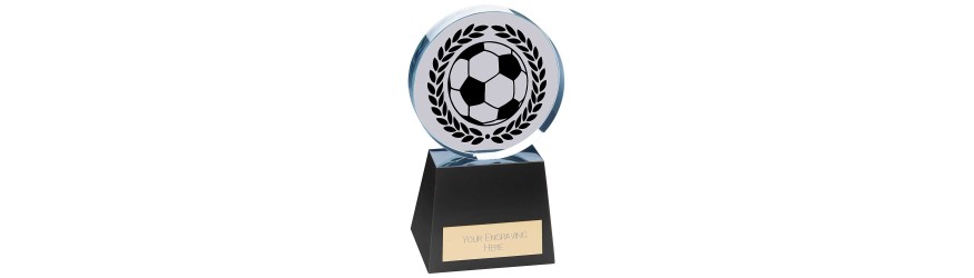 EMPEROR CRYSTAL FOOTBALL GLASS TROPHY -  2 SIZES - 12.5CM-15.5CM